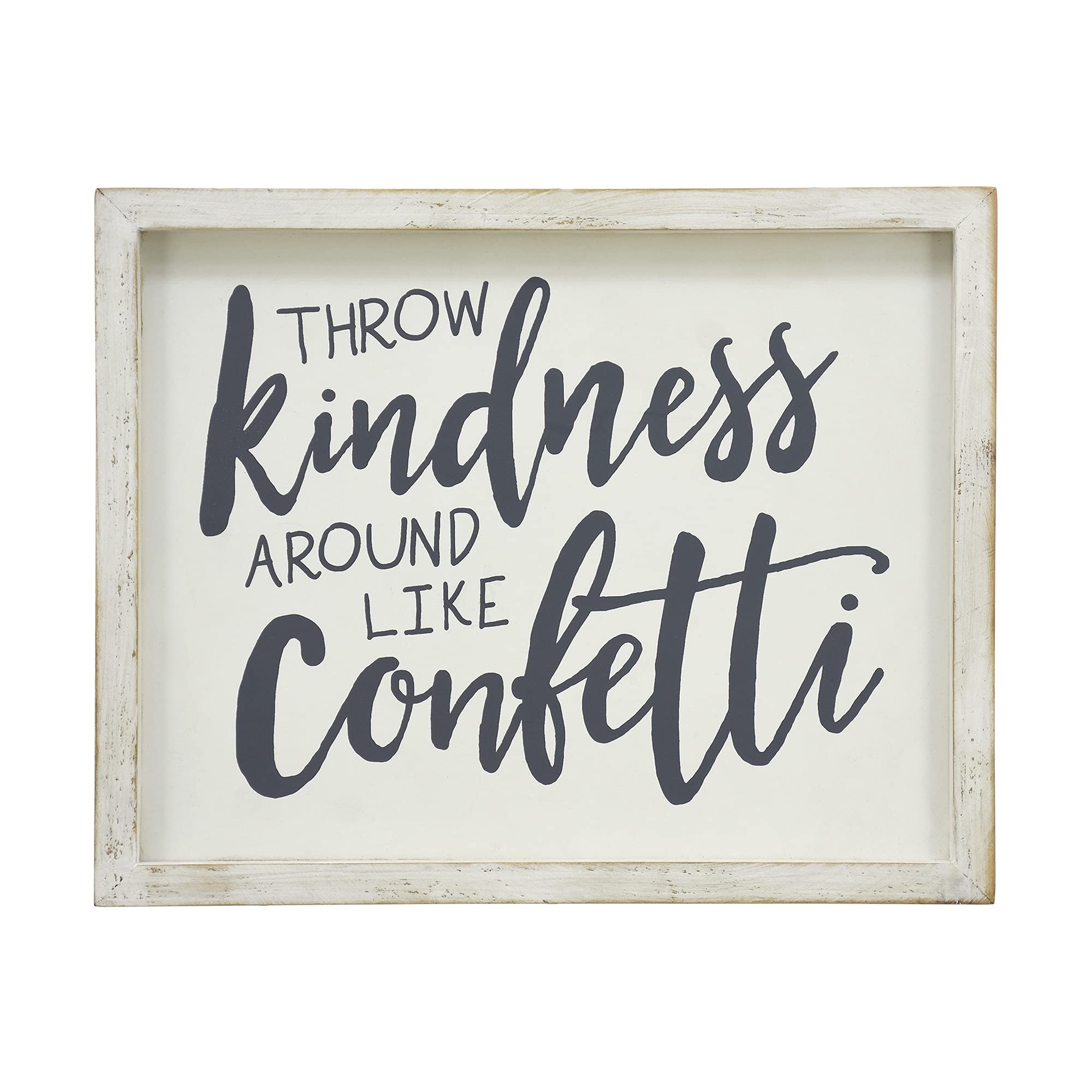 Parisloft Throw Kindness Around Like Confetti Wood Wall Framed Sign White Washed Wood Wall Decor 10x1x8inches