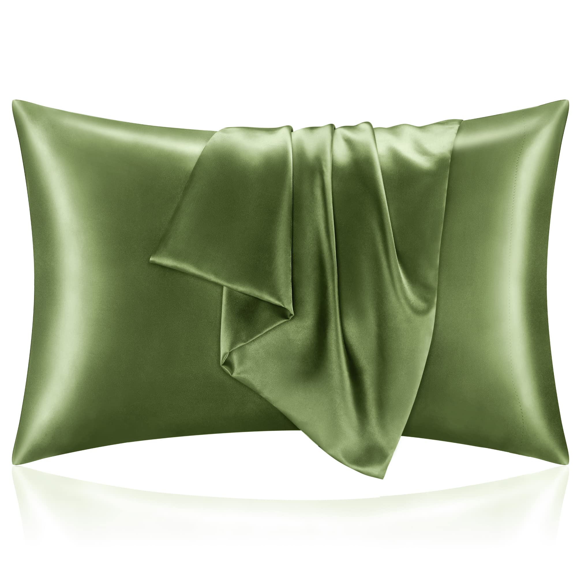 Bedelite Satin Pillowcase For Hair And Skin, Queen Pillow Cases Set Of 2 Pack, Super Soft Silky Cedar Green Pillow Case With Env