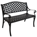 Sunnydaze 2-Person Cast Aluminum Garden Bench with Checkered Design - 615-Pound Weight Capacity - 39-Inch W - Black