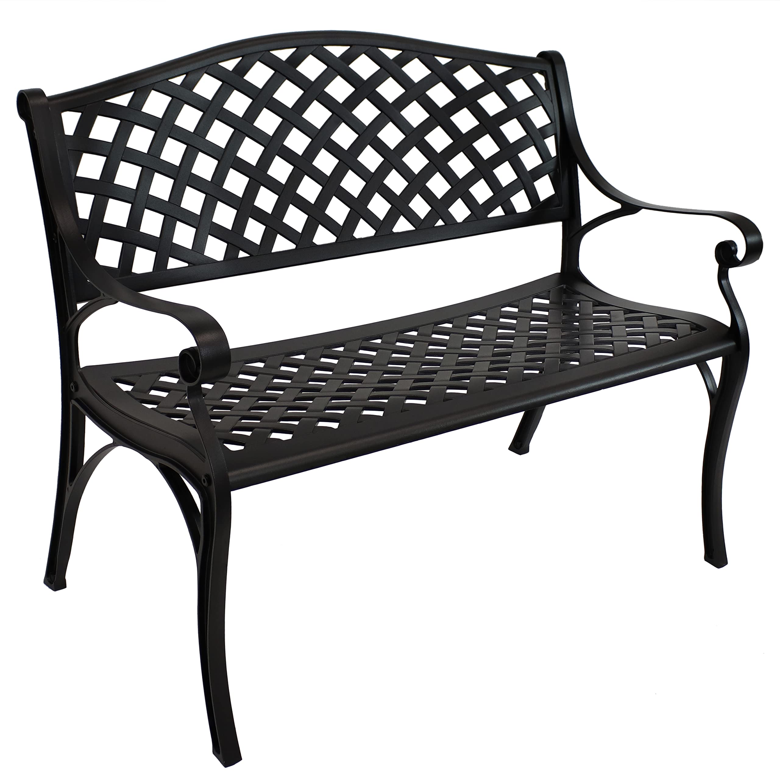 Sunnydaze 2-Person Cast Aluminum Garden Bench with Checkered Design - 615-Pound Weight Capacity - 39-Inch W - Black