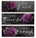 3 Pieces Purple Roses Wall Decor Inspirational Purple Bathroom Decor Wooden Wall Art Positive Quotes You Are Loved You Are Beaut