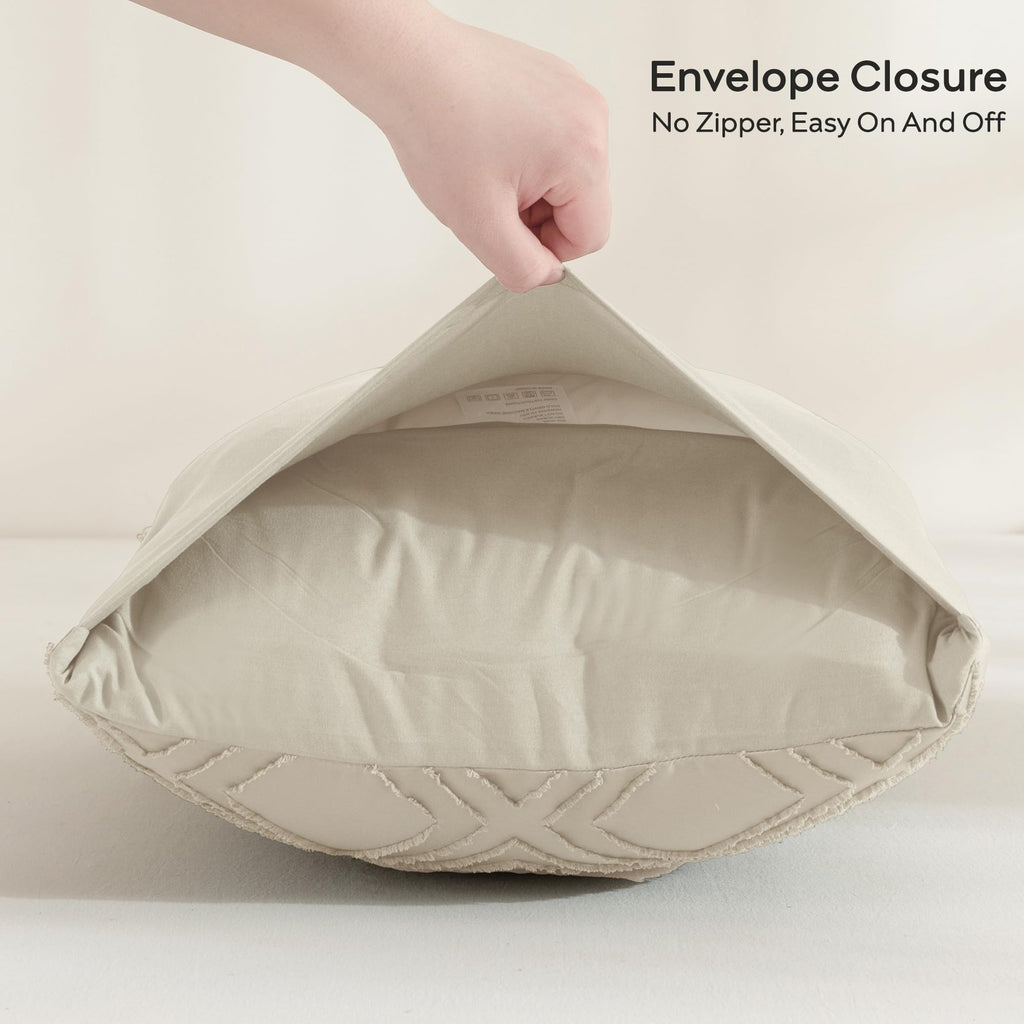 Jellymoni 2 Pack Cream Grey Pillowcases King Size, Soft Microfiber Geometric Tufted Pillow Covers With Envelope Closure (Pillows
