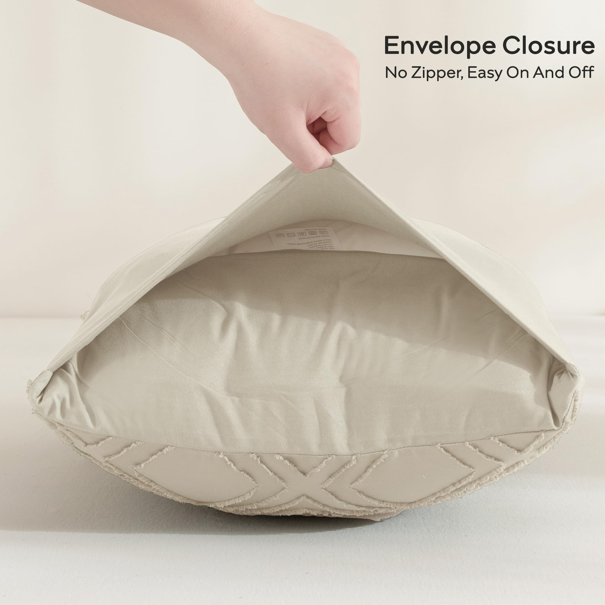 Jellymoni 2 Pack Cream Grey Pillowcases King Size, Soft Microfiber Geometric Tufted Pillow Covers With Envelope Closure (Pillows
