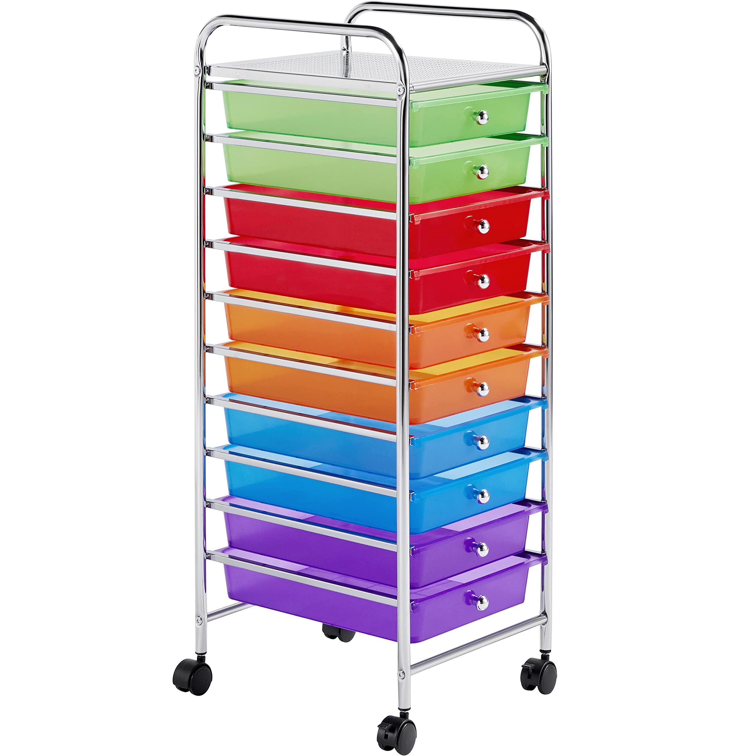 Yaheetech 10 Drawer Cart Rolling Plastic Storage Cart and Organizer Multipurpose Mobile Rolling Utility Storage Organizer for Ho