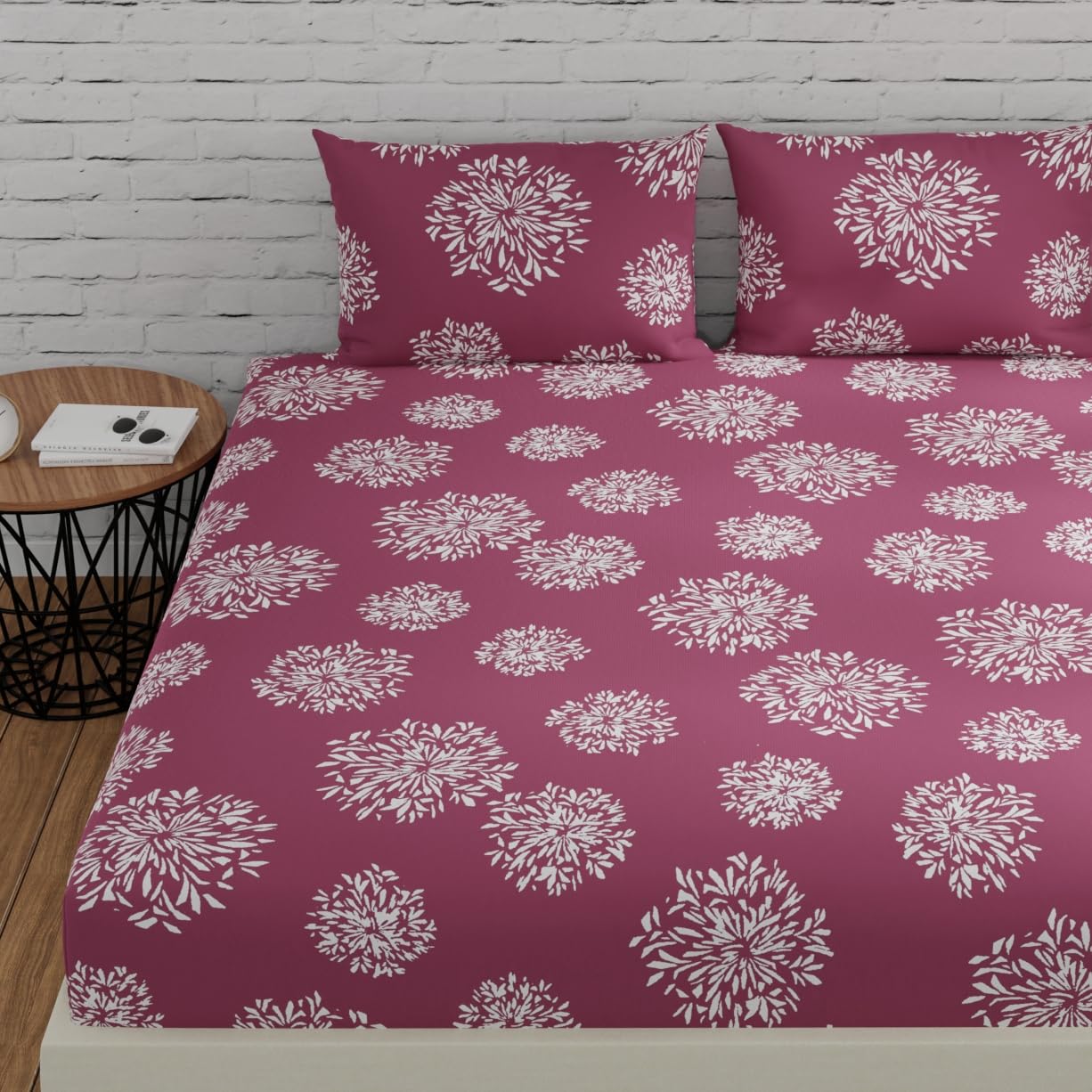 Huesland By Ahmedabad Cotton 144 Tc Double Bedsheet Cotton King Size With 2 Pillow Covers | Mauve | 108 X 108 Inches