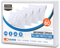 Utopia Bedding 80 Pack Waterproof Pillow Protectors With Zipper Queen Size (White), Bed Bug And Dust Mite Proof Pillow Case Cove