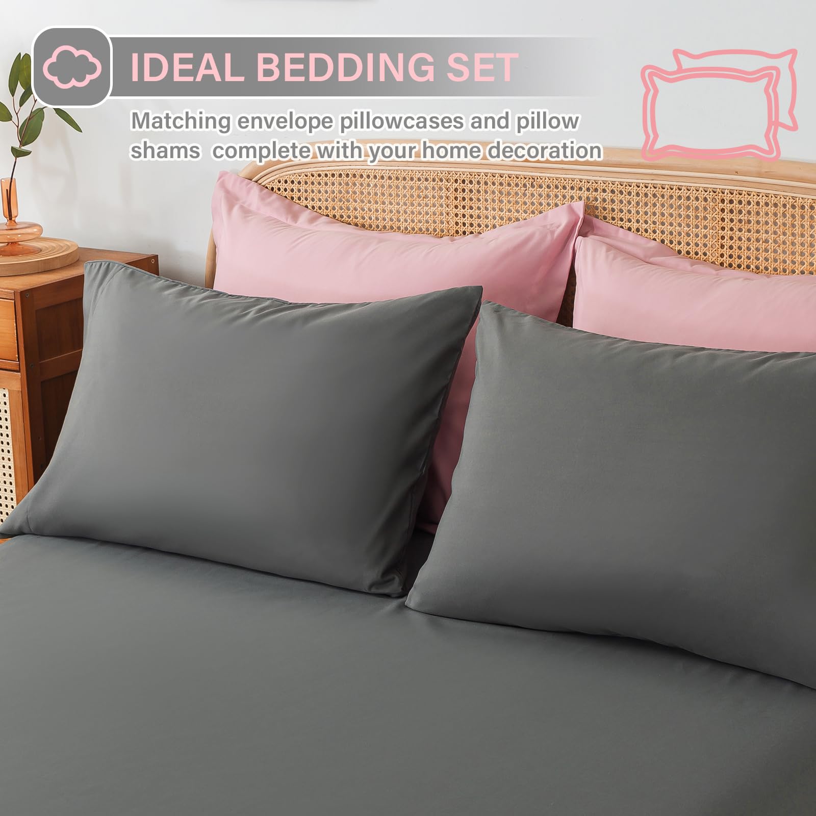 Cosybay Bed In A Bag Full Comforter Sets 7Pcs All Season Solid Down Alternative Bedding Sets Pink And Grey With Comforter, Pillo