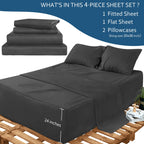 Deep Pocket King Sheet Set - King Size Sheets Set For Air Mattress - 4 Piece King Bedding Set Fade Resistant Fits 16In To 24In Pillow Top Air Bed Mattress - Black