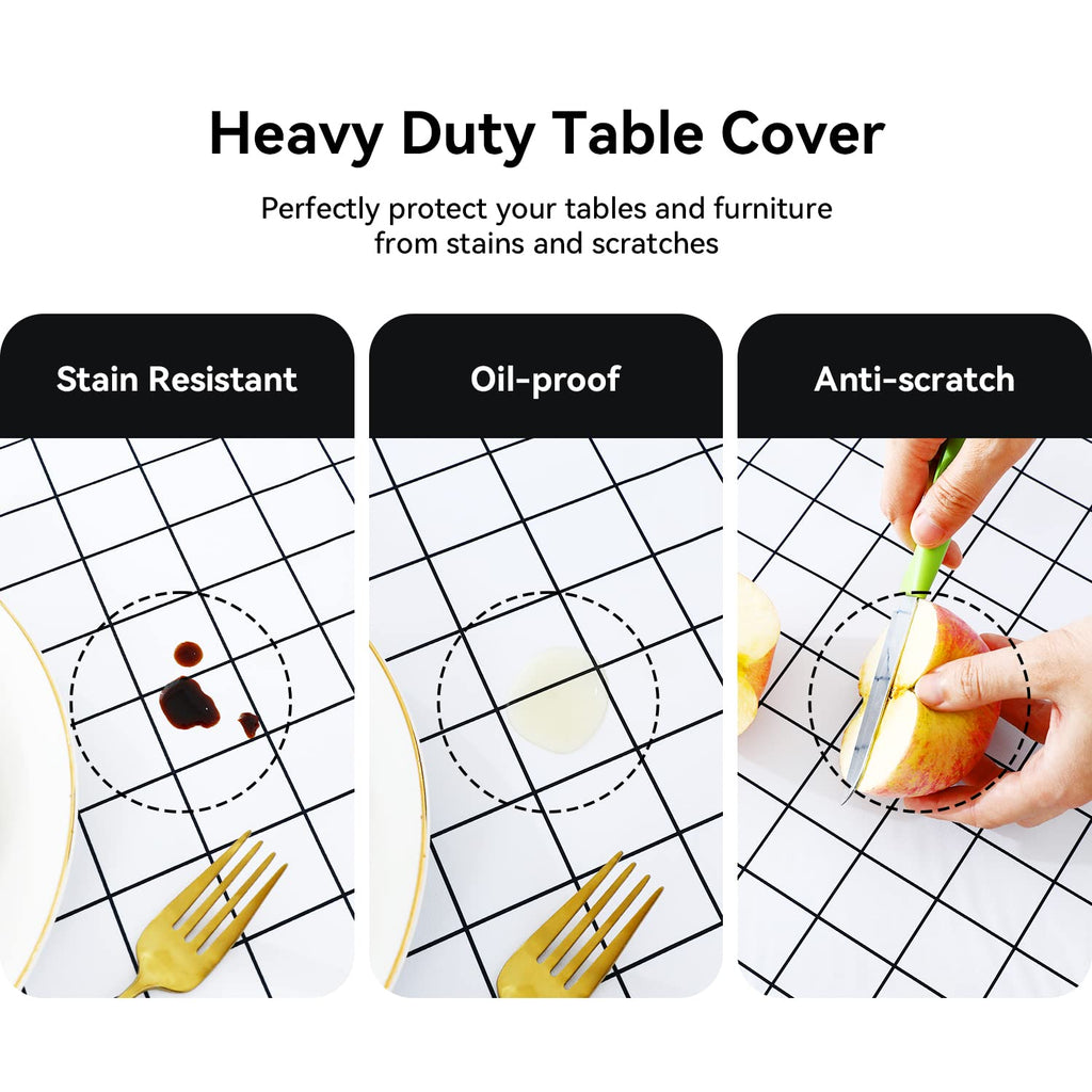Romanstile Square Vinyl Pvc Tablecloth, 100% Waterproof Buffalo Plaid Plastic Table Cloth, Oil Proof Heavy Duty Wipeable Table Covers For Dining, Picnic, Outdoor - 54 X 54 Inch, White Buffalo Plaid