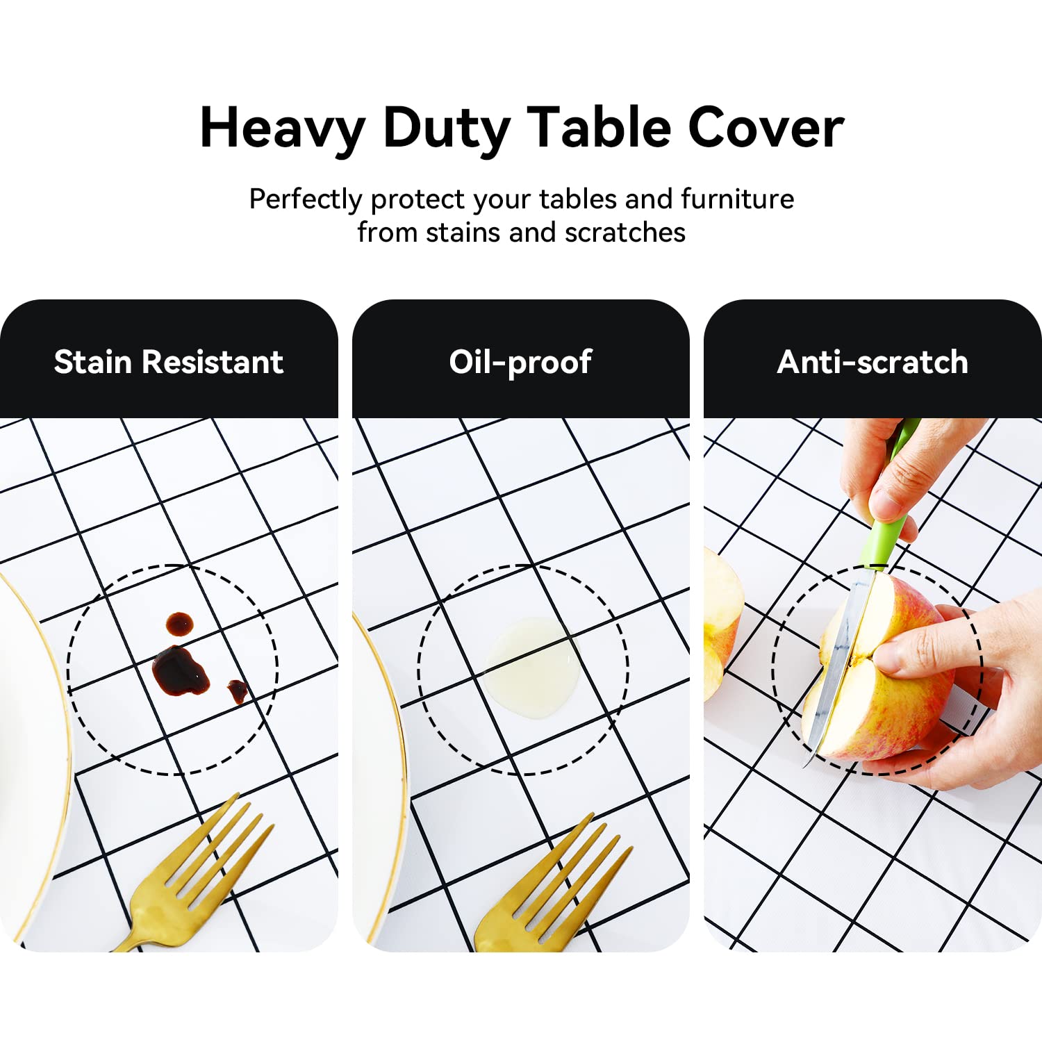 Romanstile Square Vinyl Pvc Tablecloth, 100% Waterproof Buffalo Plaid Plastic Table Cloth, Oil Proof Heavy Duty Wipeable Table Covers For Dining, Picnic, Outdoor - 54 X 54 Inch, White Buffalo Plaid