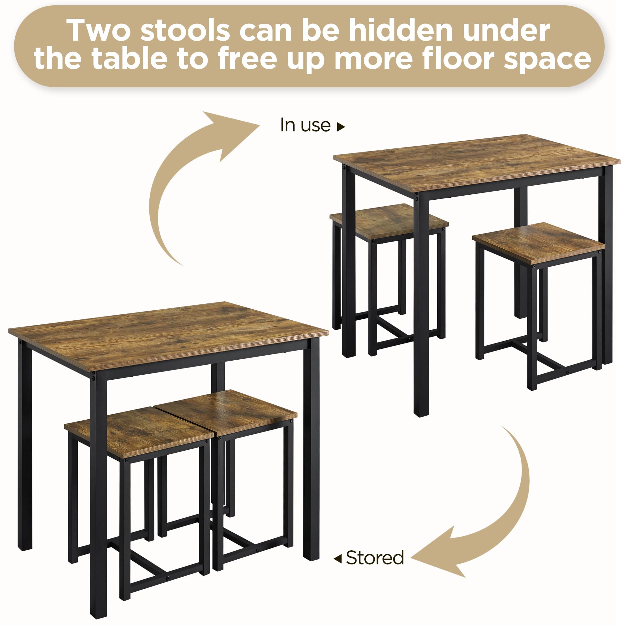 Yaheetech Industrial Dining Kitchen Table Set For 2 Breakfast Nook Table W/ 2 Stools For Dining Room Kitchen Small Space, Rustic Brown
