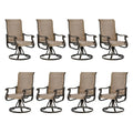 Udpatio Patio Swivel Dining Chairs Set Of 8, Outdoor Swivel Chairs High Back With All Weather Textilene Metal Rocking Frame For Lawn Garden Backyard, Brown