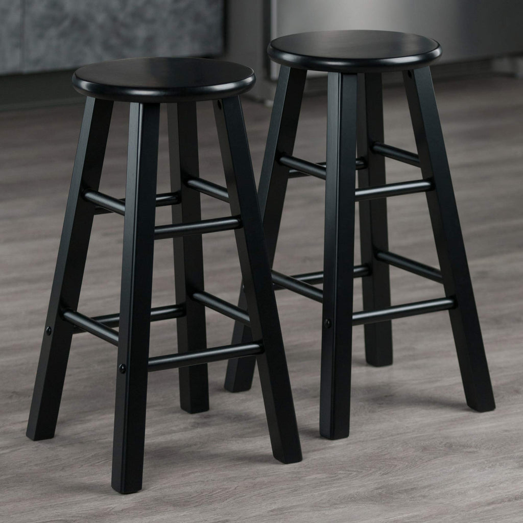 Winsome Element 2-Piece 24In Counter Stool Set, Black Finish, Solid Wood, Modern Design