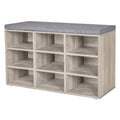 Dinzi Lvj Shoe Bench, 9 Cubbies Shoe Organizer For Entryway, Storage Bench With Cushion, Cubby Shoe Rack With Adjustable Shelves For Living Room, Bedroom, Mudroom, Hallway, Greige