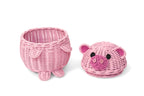 G6 Collection Pig Rattan Storage Basket With Lid Decorative Bin Home Decor Hand Woven Shelf Organizer Cute Handmade Handcrafted