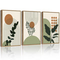 PHOPAGO Boho Plant Wall Art Green Botanical Bohemain Framed Wall Printing 11x14in Abstract Canvas Prints with Leaf & Sun Lines -