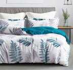 Sleepbella Comforter Twin Size, 600 Thread Count Cotton Blue Floral With Khaki & Grey Leaves Pattern White Reversible Comforter