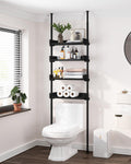 Allzone Adjustable Over The Toilet Storage Cabinet,Tension Mount Bathroom Organizers And Storage Over Toilet With 4 Adjustable Shelves,Over Toilet Bathroom Organizer Fit 92-116 Inch Tall,Black