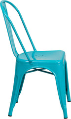 Commercial Grade 31.5 Square Blue Metal Indoor-Outdoor Table Set with 4 Stack Chairs