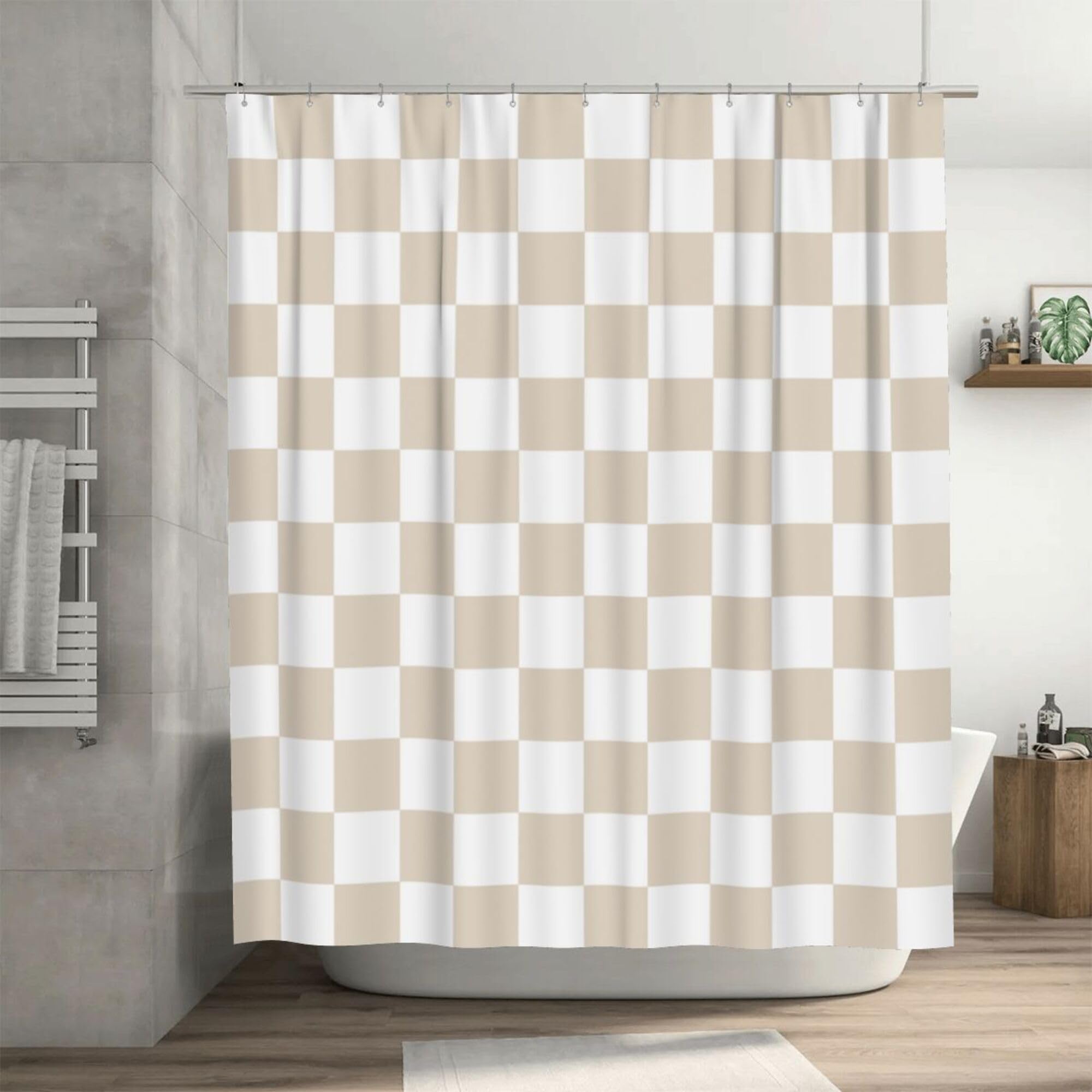 Ohocut Checkered Shower Curtain, Beige Shower Curtains For Bathroom, Cute Retro Neutral Checkerboard Shower Curtain Vintage Aest