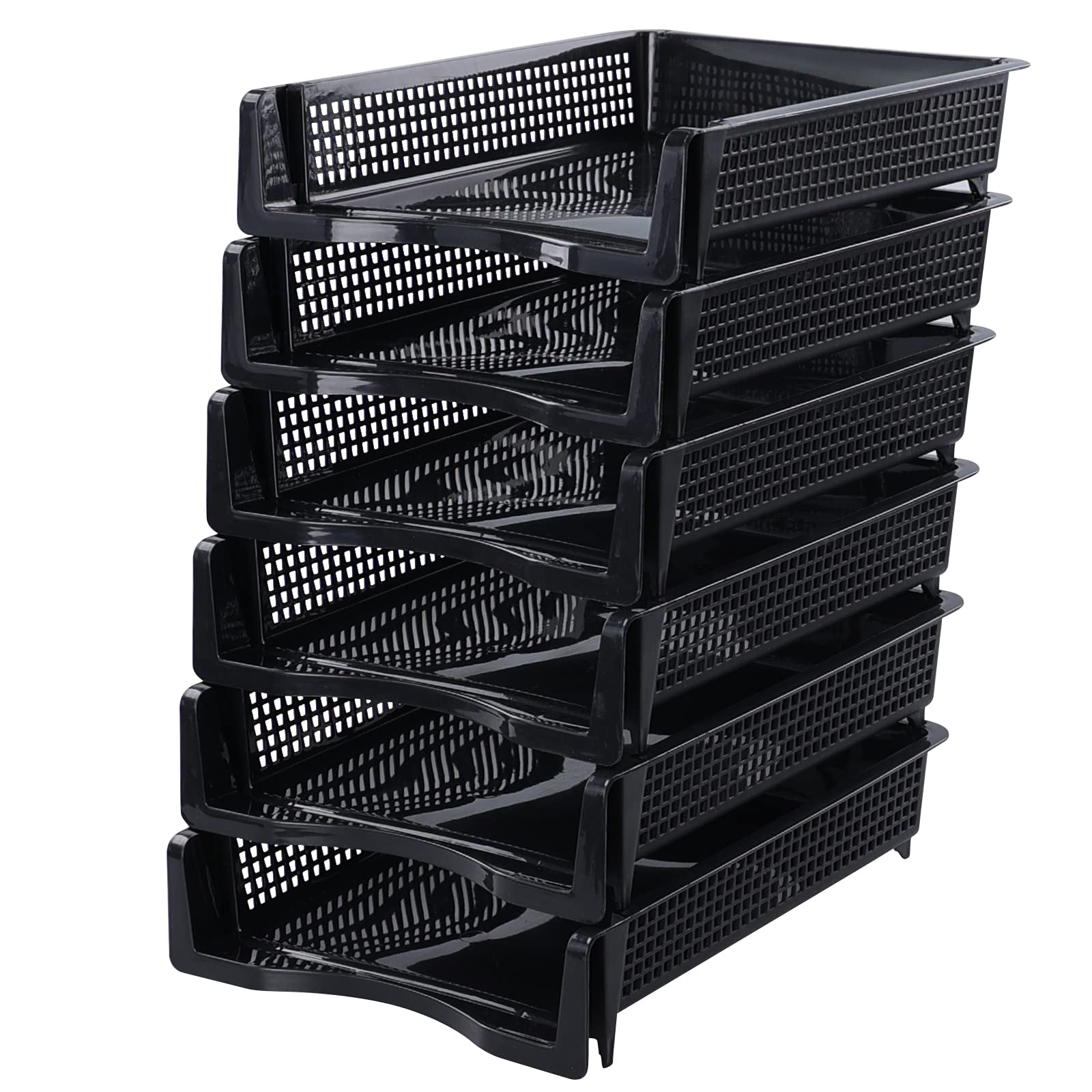 Ramddy 6 Packs Stackable A4 Paper Tray, Plastic Desk Organizer Basket Tray, Black