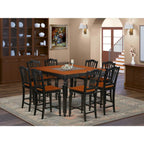 East West Furniture CHEL9-BLK-W Chelsea 9 Piece Kitchen Counter Height Set Includes a Square Wooden Table with Butterfly Leaf and 8 Dining Chairs, 54x54 Inch