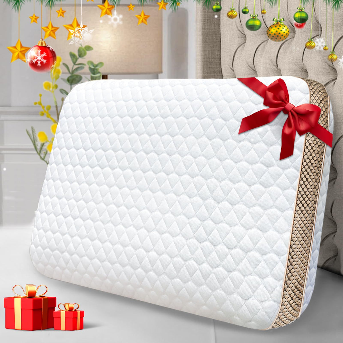 Sofslee Memory Foam Pillow Standard Size Medium Firm Pillow For Sleeping,Orthopedic Bed Pillows For Stomach Back Or Side Sleeper