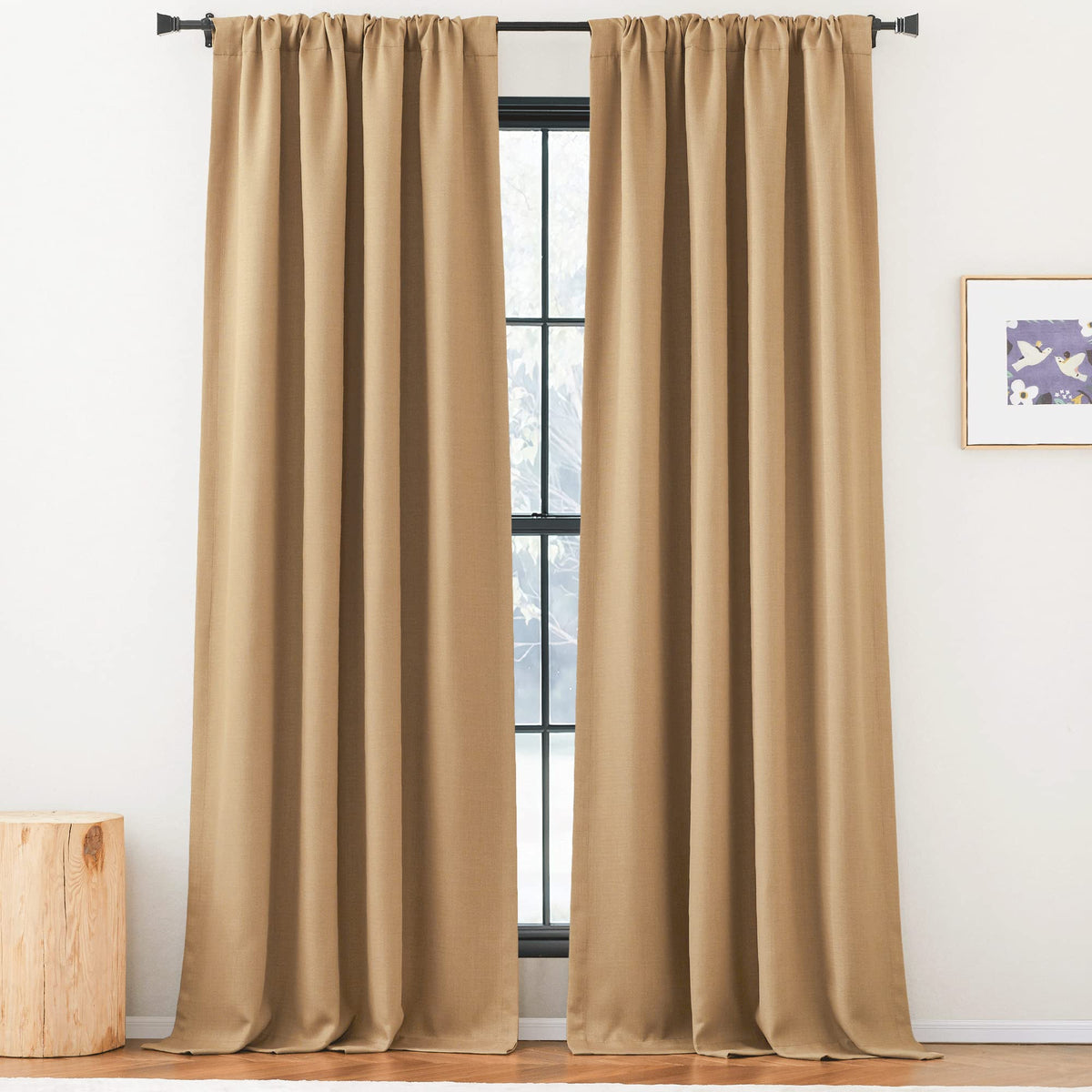 NICETOWN Caramel Thick Faux Linen Thermal Insulated Room Darkening Curtains, 52W x 96L, 2 Panels, Pinch Pleated, Ideal for Bedroom/Living Room