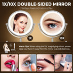 Conlwin 9' Wall Mounted Lighted Makeup Mirror, 3000Mah Rechargeable Double Sided 1X/10X Magnifying Mirror With Hook,3 Color Lig