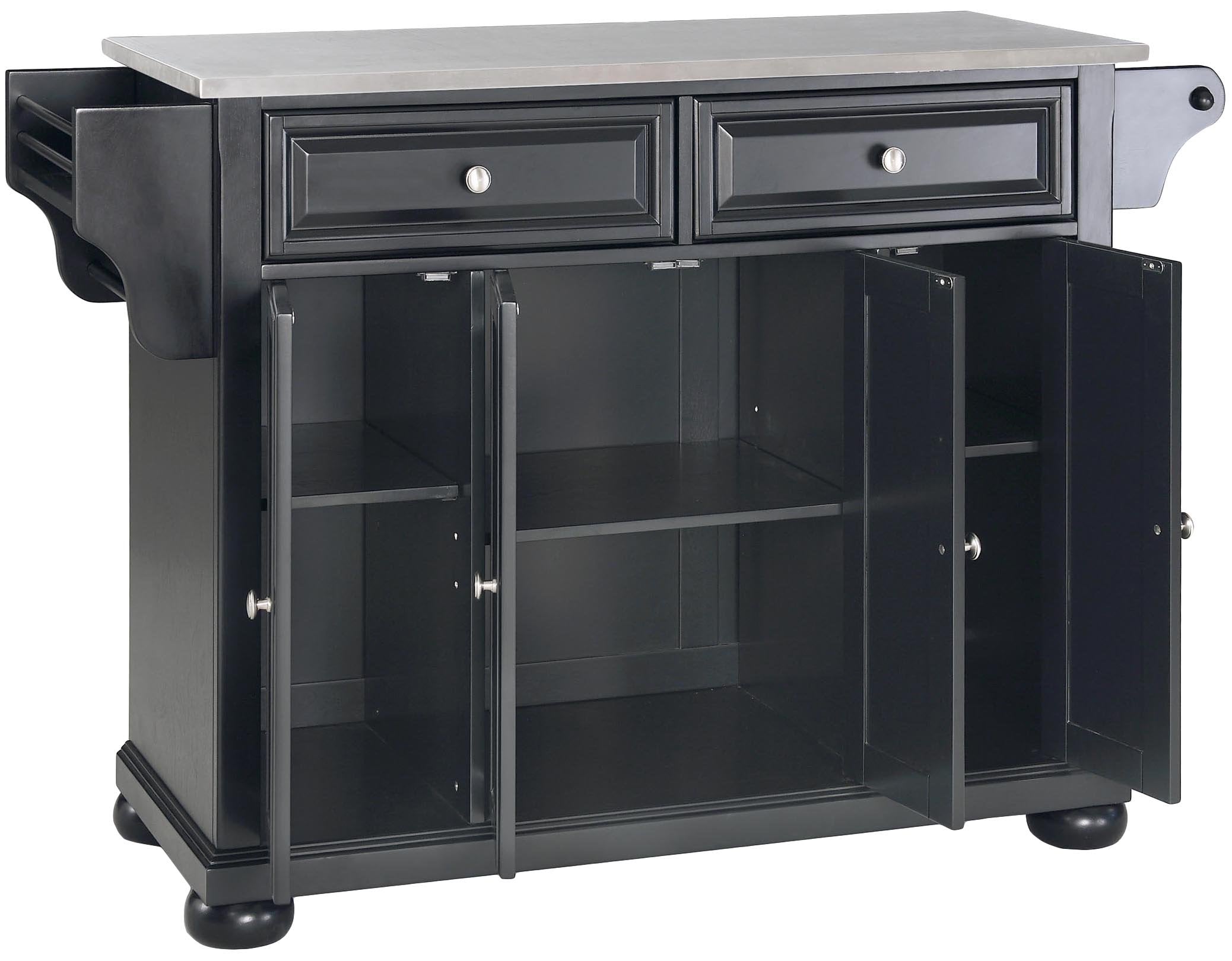 Crosley Furniture Alexandria Stainless Steel Top Rolling Kitchen Island Storage Cart, Spice Rack, Black