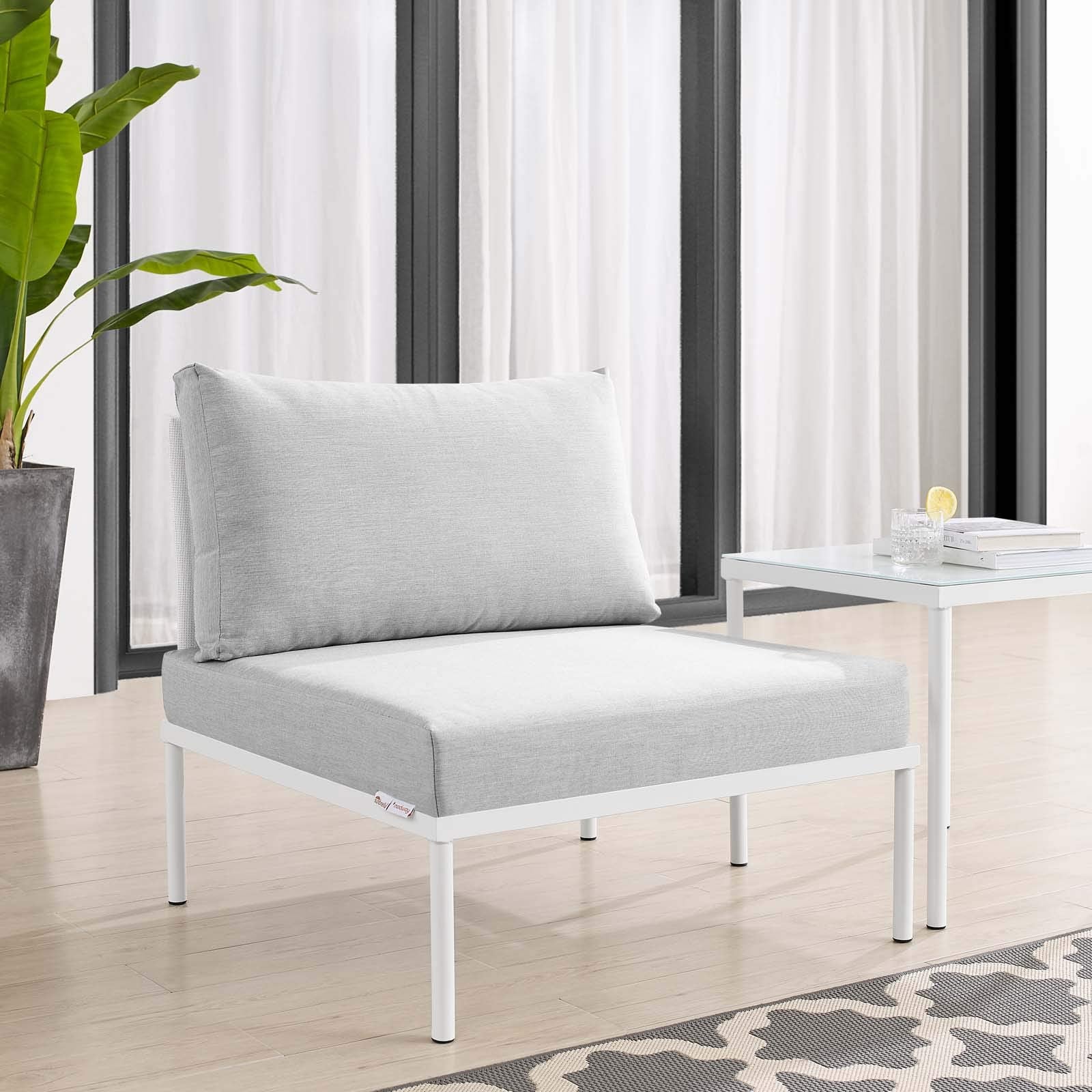 Modway Harmony Sunbrella® Outdoor Patio Aluminum Armless Chair in White Gray