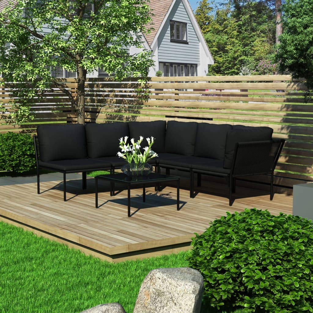 vidaXL Patio Lounge Set 6 Piece, Patio Furniture Set for Outdoor Garden Backyard Lawn, Sectional Sofa with Cushions, Corner Sofa, Black PVC