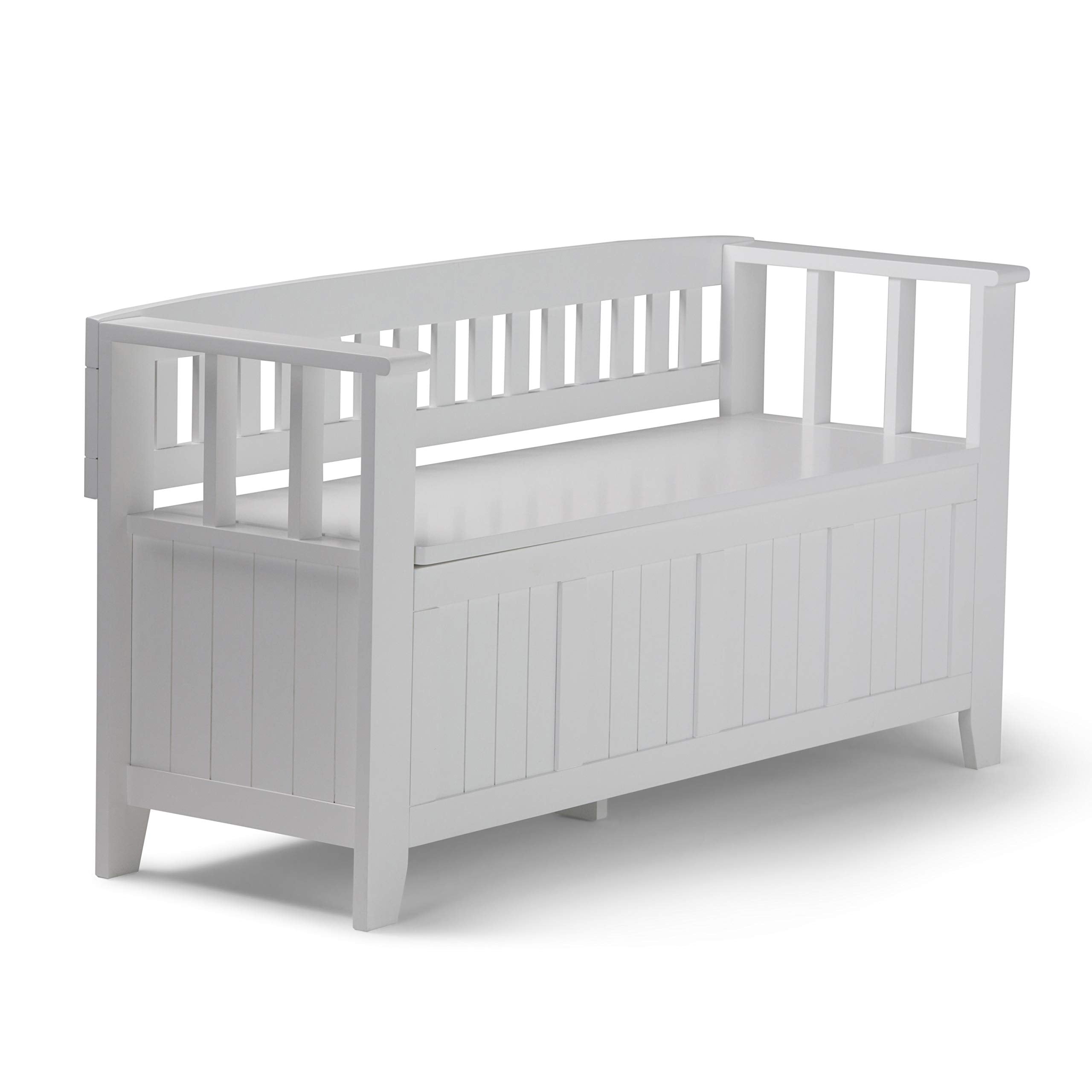 SIMPLIHOME Acadian Entryway Storage Bench - 48 inch Wide Solid Wood Hallway Seat in White, Transitional Bench for Entryway or Li