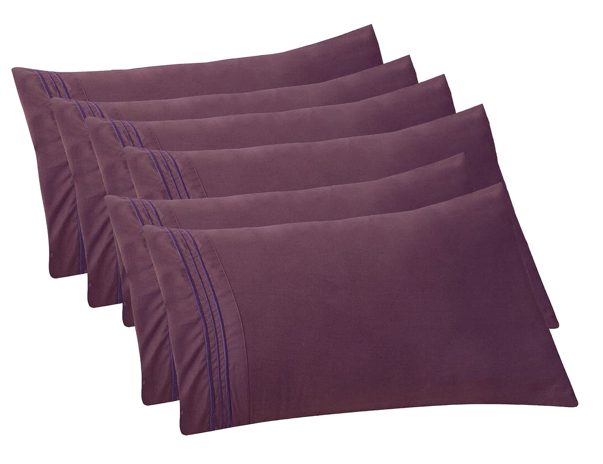 Elegant Comfort 6-Pack Solid Pillowcases 1500 Thread Count Egyptian Quality - Easy Care, Smooth Weave, Wrinkle And Stain Resistant, Easy Slip-On, 6-Piece Set, Standard/Queen Pillowcase, Purple