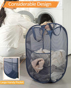 Bemkoo Navy Blue Durable Foldable Laundry Hamper, 22.8 X 14.2 X 14.2 Inches