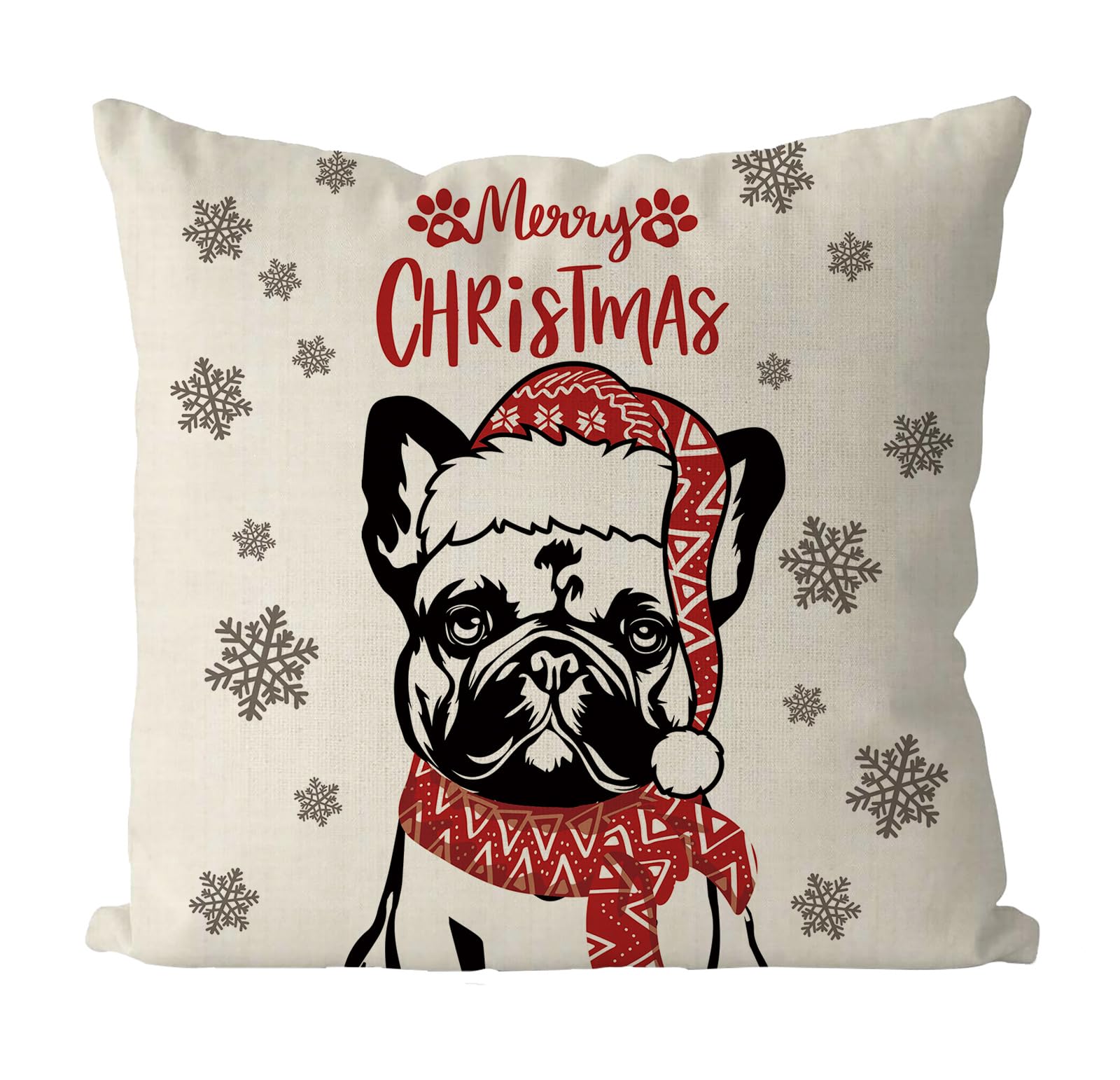 Gagec Christmas Pillow Covers 18X18 Inch French Bulldog Dog Throw Pillow Covers Xmas Winter Pillowcase Dog Christmas Decorations