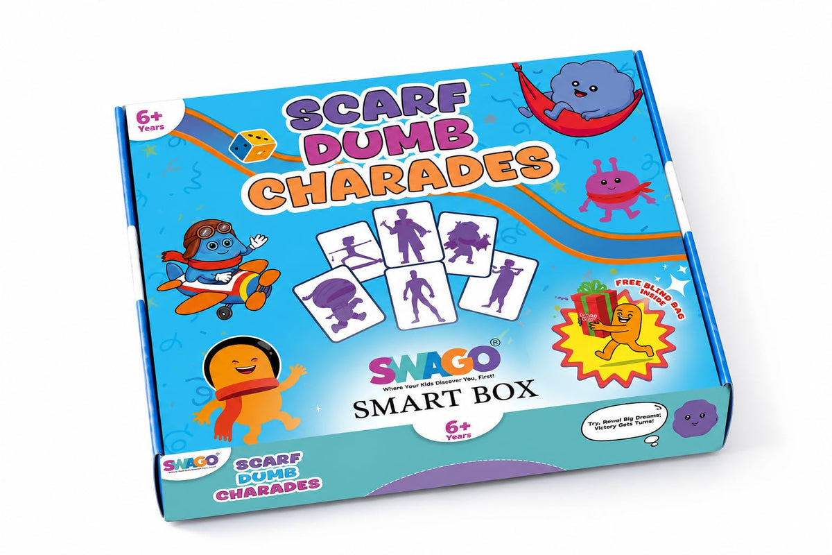 SWAGO Scarf Dumb Charades, ConfidenceBuilding Card Game for Kids (699 Yrs), 80+ Acting & Emotion Cards, Family Party Game for 