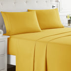 Nestl Full Xl Sheets Sets - 4 Piece Full Xl Size Sheets, Double Brushed Yellow Sheets, Hotel Luxury Full Xl Sheet Set, Extra Soft Bedding Sheets & Pillowcases