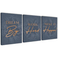 Inspirational Wall D  cor for Office, Bedroom, Living Room - 3pc Motivational Poster Set - Framed Canvas - 12.5 x 15 Inch Wall A