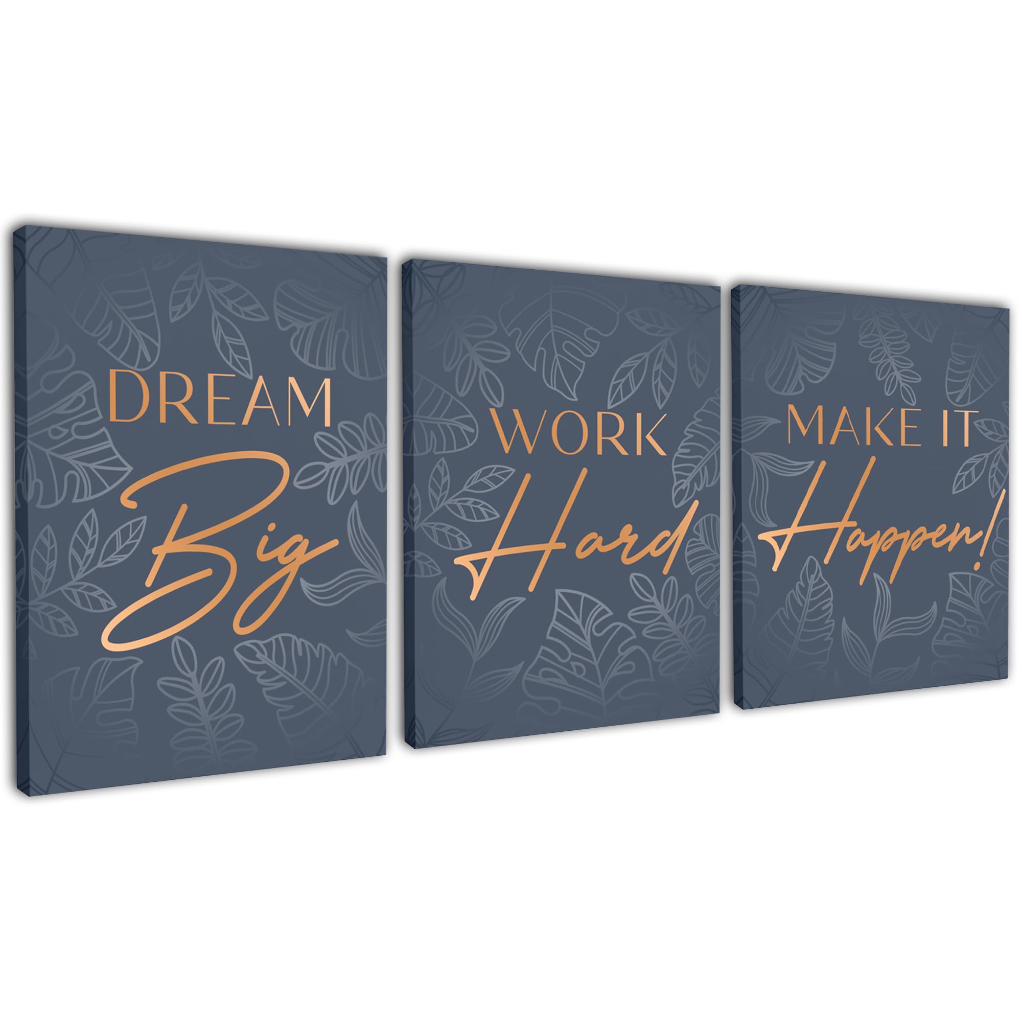 Inspirational Wall D  cor for Office, Bedroom, Living Room - 3pc Motivational Poster Set - Framed Canvas - 12.5 x 15 Inch Wall A