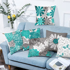 Comminy Teal Grey Pillow Covers 16X16 Set Of 6 Decorative Daisy Flower Throw Pillow Cover For Couch Modern Turquoise Pillow Case