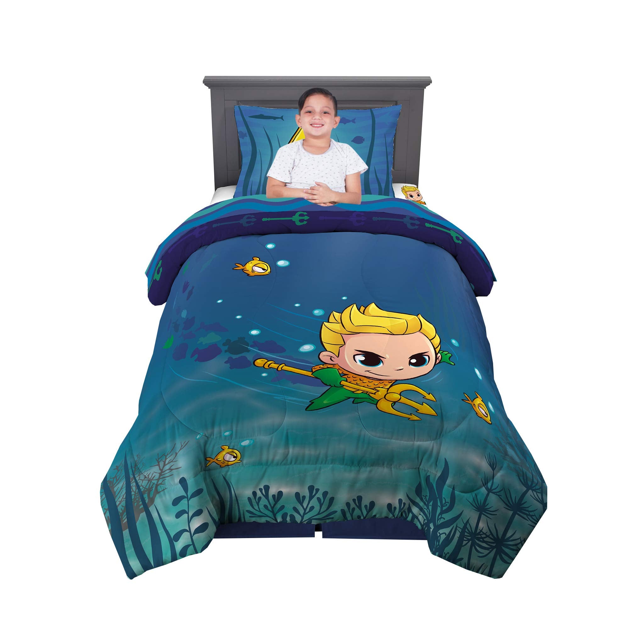 Franco Kids Bedding Comforter and Sheet Set, 4 Piece Twin Size, Aquaman