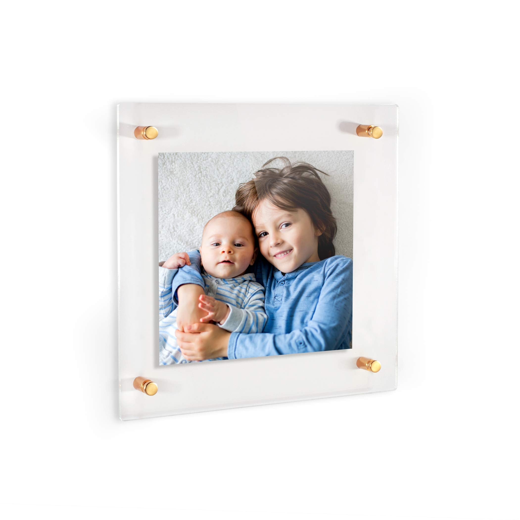 ArtToFrames Floating Acrylic Frame for Pictures Up to 8x8 inches (Full Frame is 12x12) with Gold Standoff Wall Mount Hardware, A