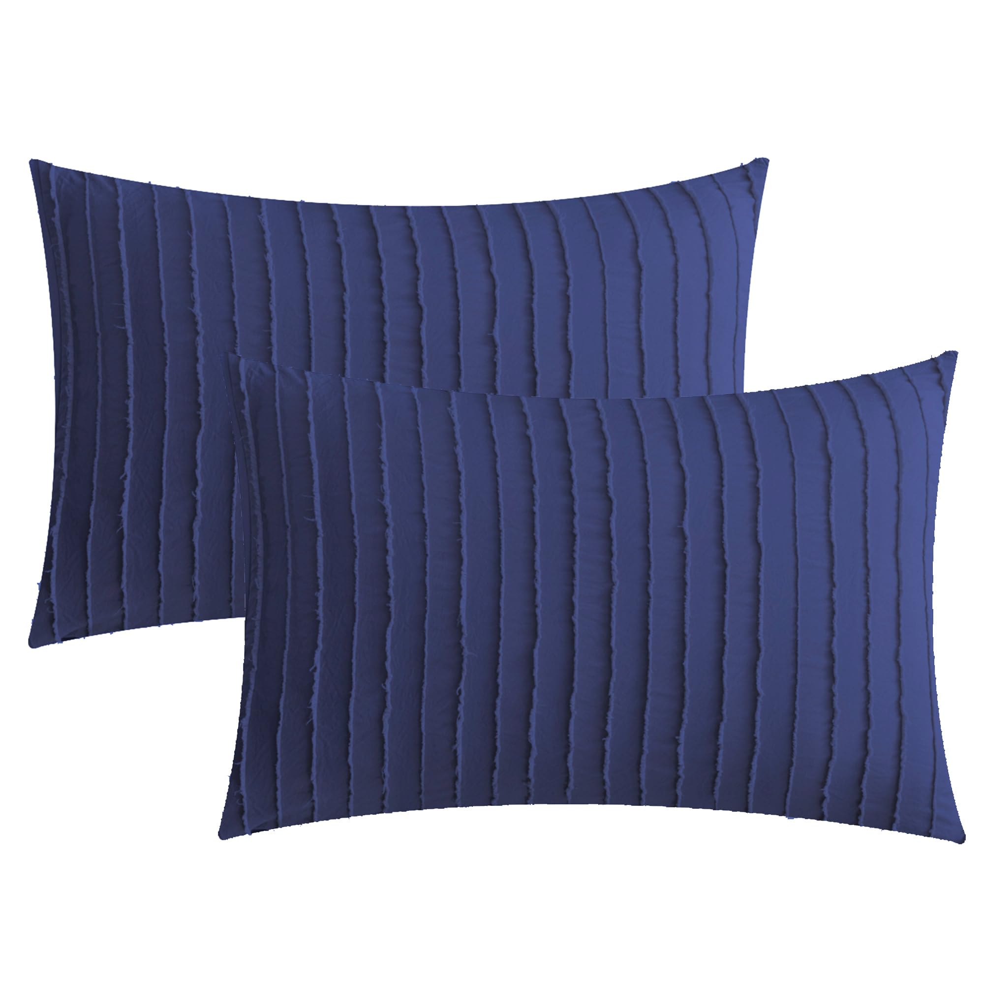 Jellymoni 2 Pack Navy Pillowcases King Size, Soft Microfiber Striped Tufted Pillow Covers With Envelope Closure (Pillows Are Not
