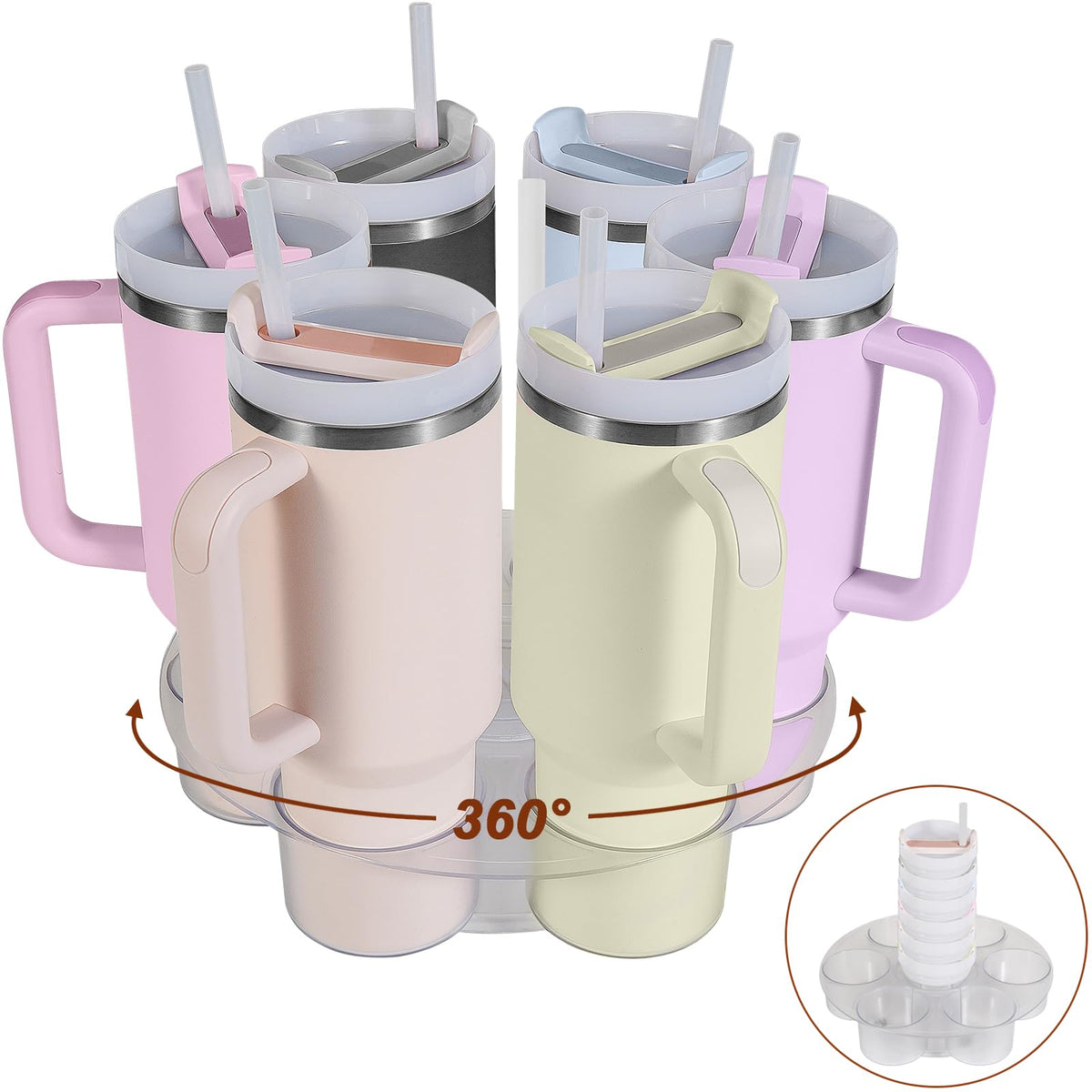 Aobiono Water Bottle Organizer for Stanley 40 oz Tumbler, Rotatable Cup Holder Stand 6 Slot Lazy Susan Spinning Carousel, Kitche