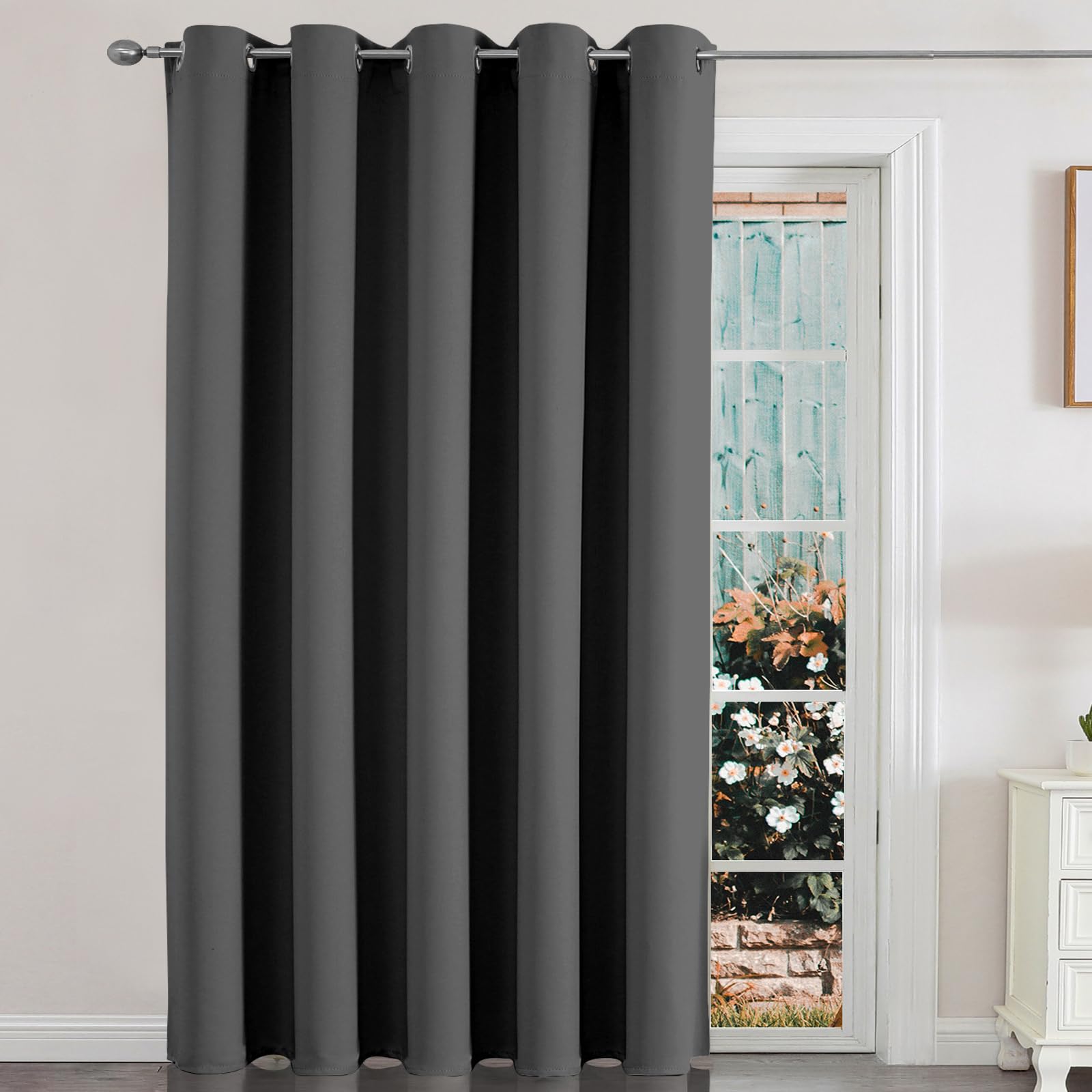 Joydeco Sliding Door Curtains, Dark Grey Curtains 70 X 90 Inches, Extra Wide Curtains For Patio Sliding Door Living Room, Room D