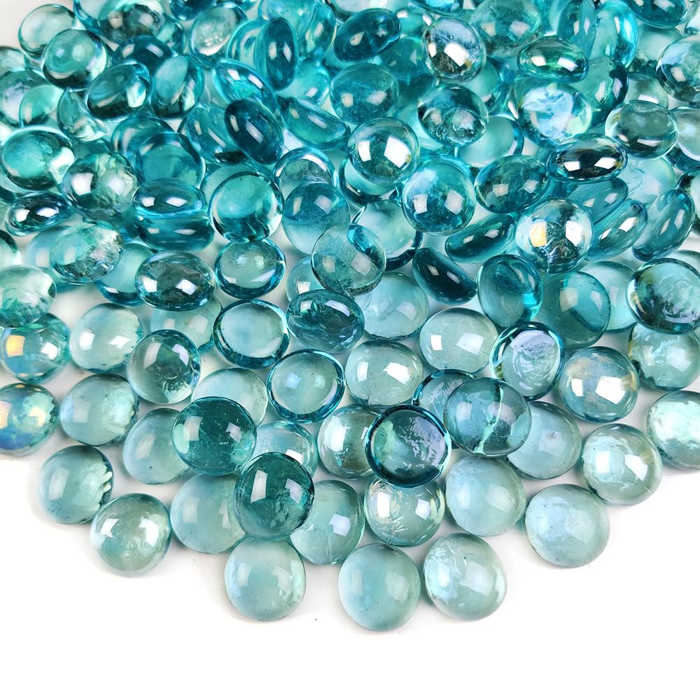 HappyFiller 5 LB Aqua Blue Glass Gems Flat Marbles Gemstones for Vase Fillers,Floral,Aquarium Fish Tank Pebbles Stones,Wedding C