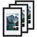 Hongkee 8x12 Black Picture Frames set of 3, Made of Wooden and Glass Photo frame - Displays 6x8 Picture with Mat or 8 x 12 Poste