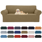 2025 New Stretch Oversized Sofa Slipcovers Couch Sofa Cover For 4 Seater Furniture Protector Covers With Elastic Bottom Jacquard Fabric Small Checks For Pets, Kids - Tan