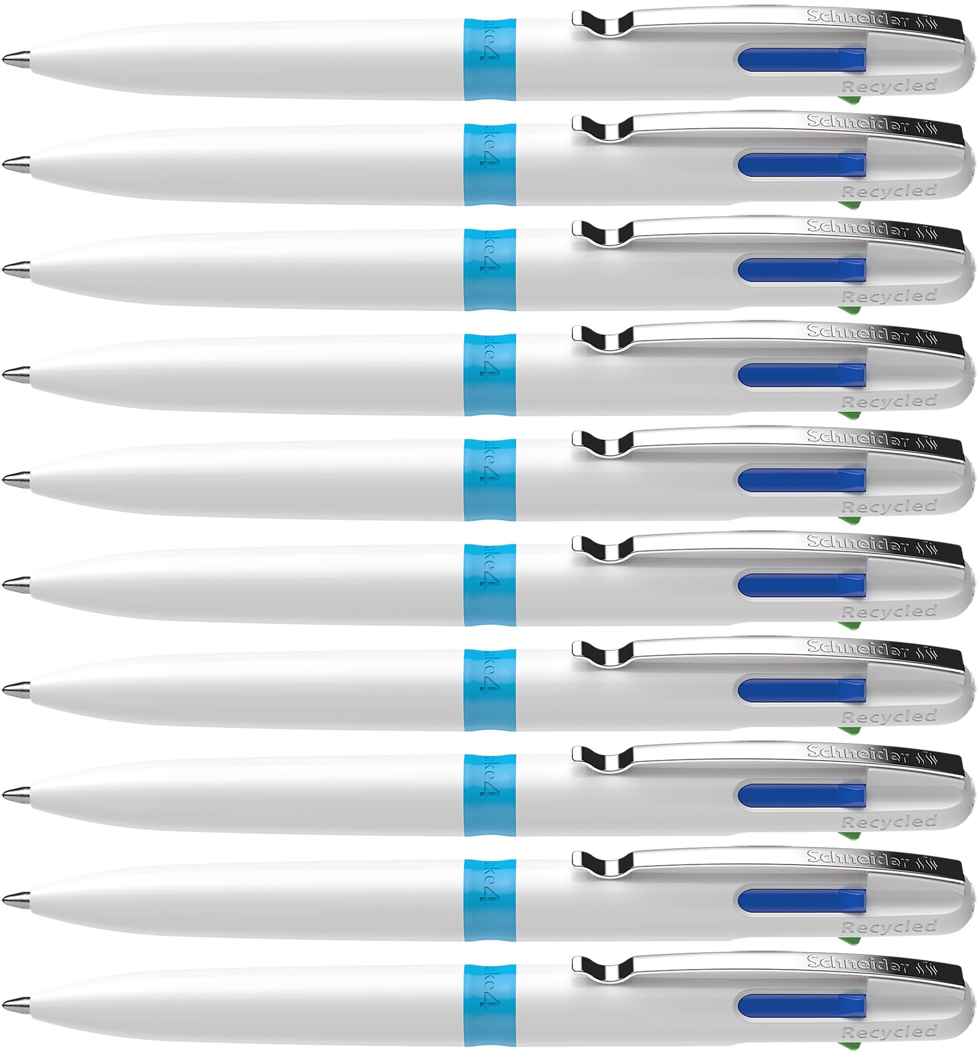 Schneider Take 4 Ballpoint Pen M (Medium), Refillable + Retractable, White Barrel, 4-In-1 Multicolor Inks: Black, Red, Blue, Gre
